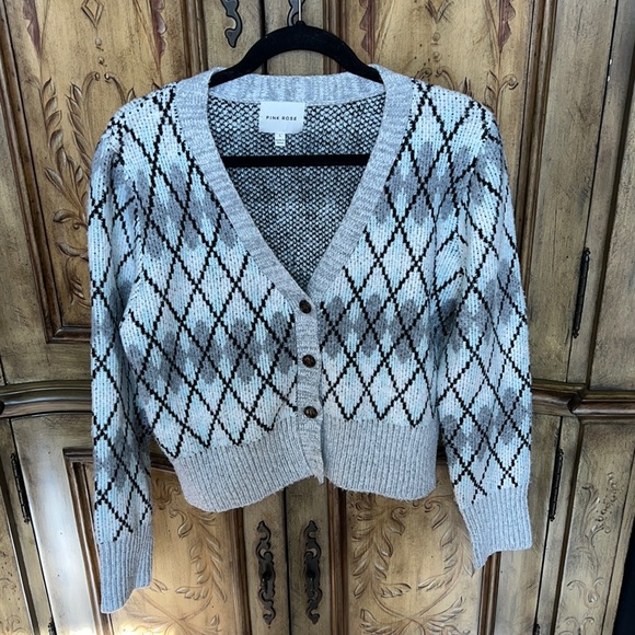 Pink Rose Sweaters - Pink Rose Argyle Cardigan